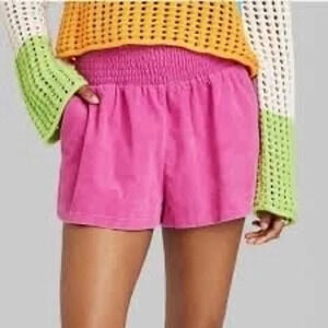 WILD FABLE Retro Lightweight Magenta Velvet Corduroy Ruched Elastic Shorts Large